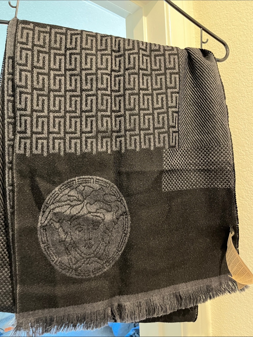 Versace Black & Gray Medusa Jacquard Men's Scarf